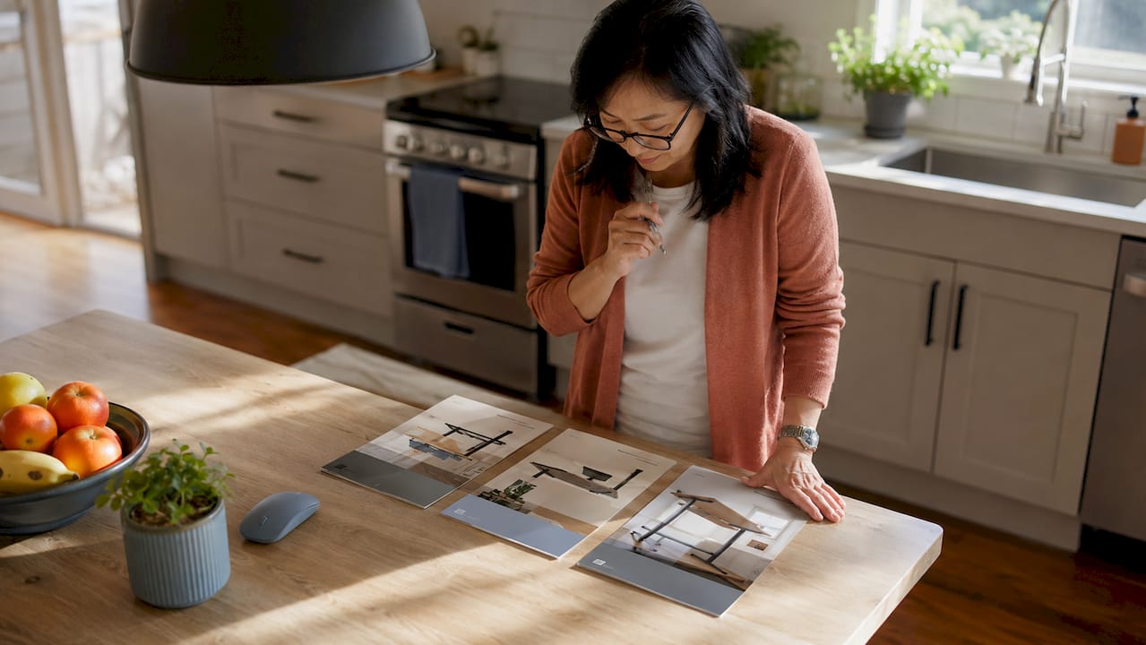 Woman reviewing standing desk alternatives