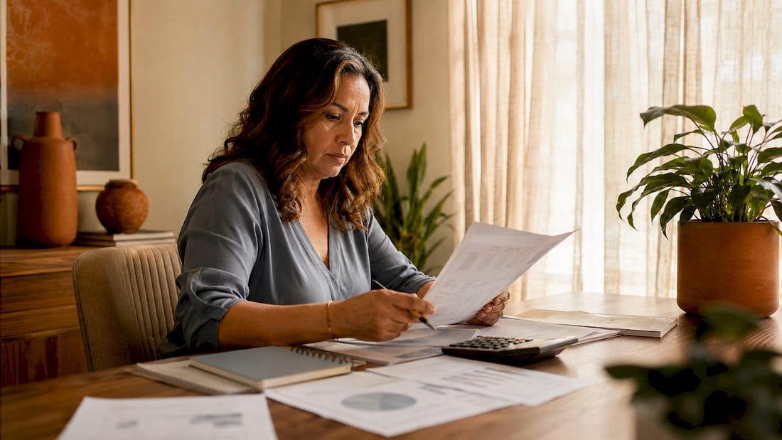 Business owner reviewing office furniture depreciation docs