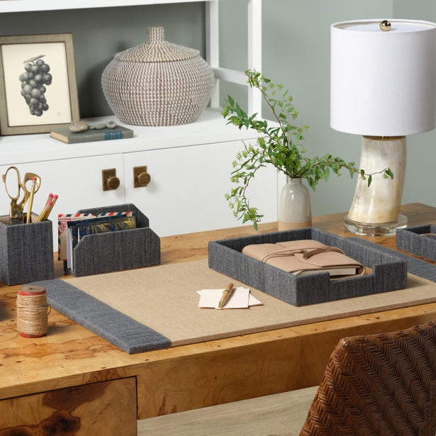Galway Slate Blue Jute Desk Organizer Set