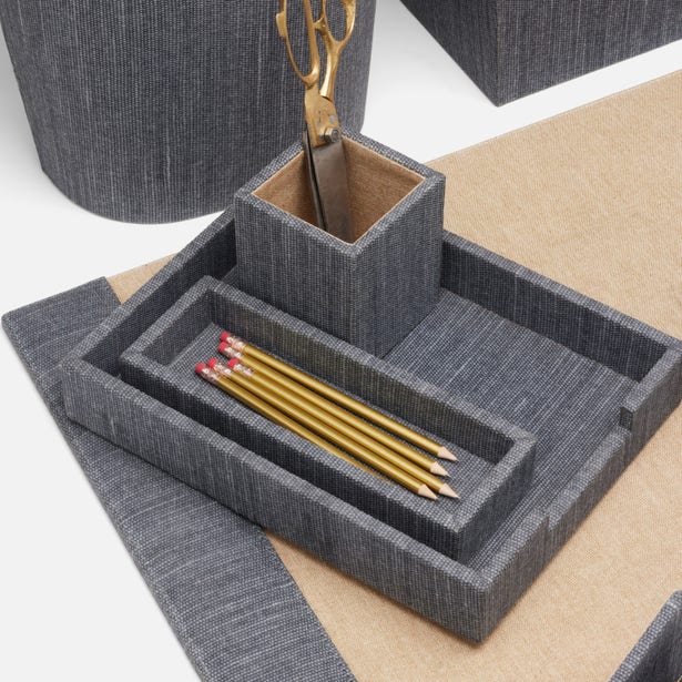 Galway Slate Blue Jute Desk Organizer Set