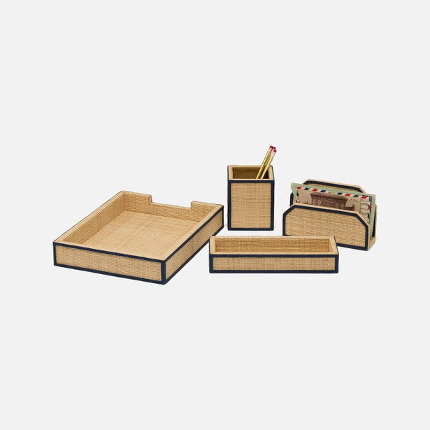 Hanford Raffia & Leather Desk Organizer Set