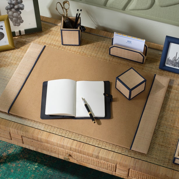 Hanford Raffia & Leather Desk Organizer Set