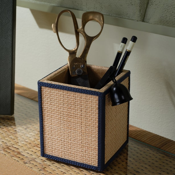 Hanford Raffia & Leather Desk Organizer Set
