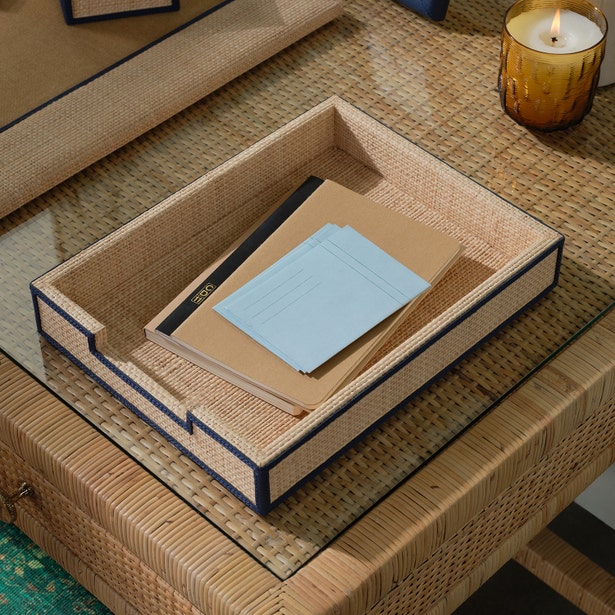 Hanford Raffia & Leather Desk Organizer Set