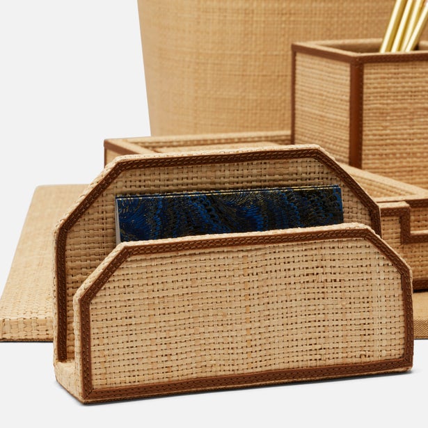 Hanford Raffia & Leather Desk Organizer Set