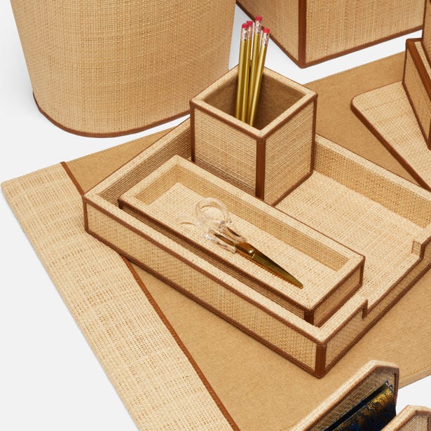 Hanford Raffia & Leather Desk Organizer Set