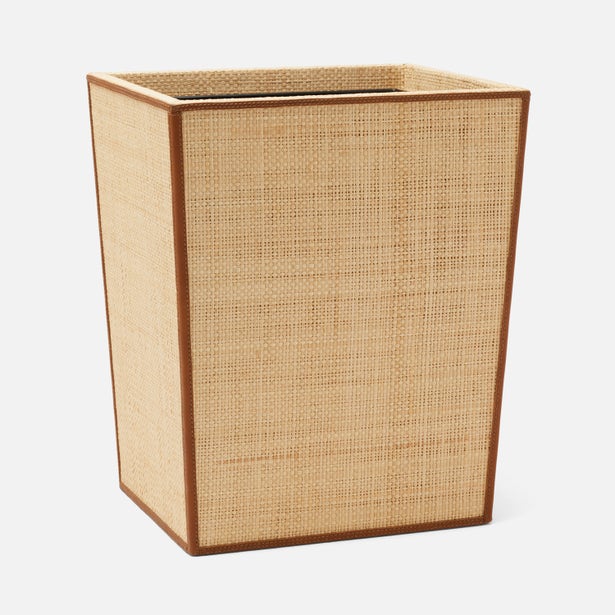 Hanford Raffia & Leather Wastebasket