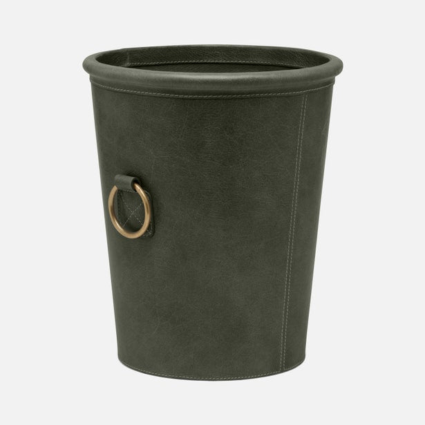 Ogden Round Leather Wastebasket