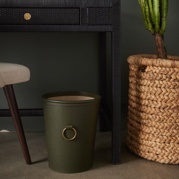 Ogden Round Leather Wastebasket