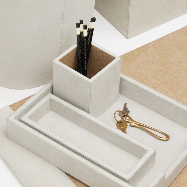 Segovia Gray Suede Leather Desk Organizer Set