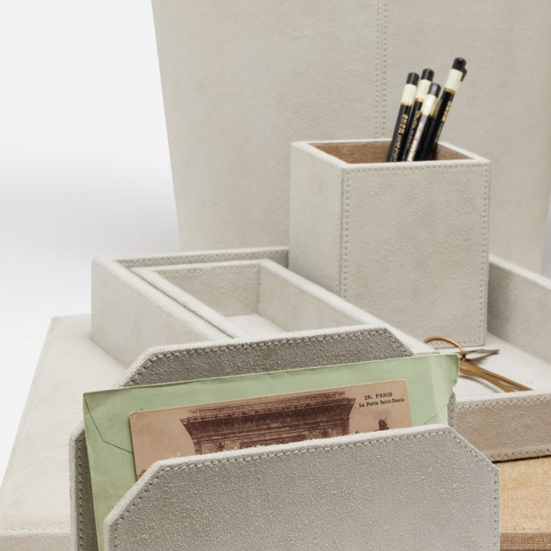 Segovia Gray Suede Leather Desk Organizer Set