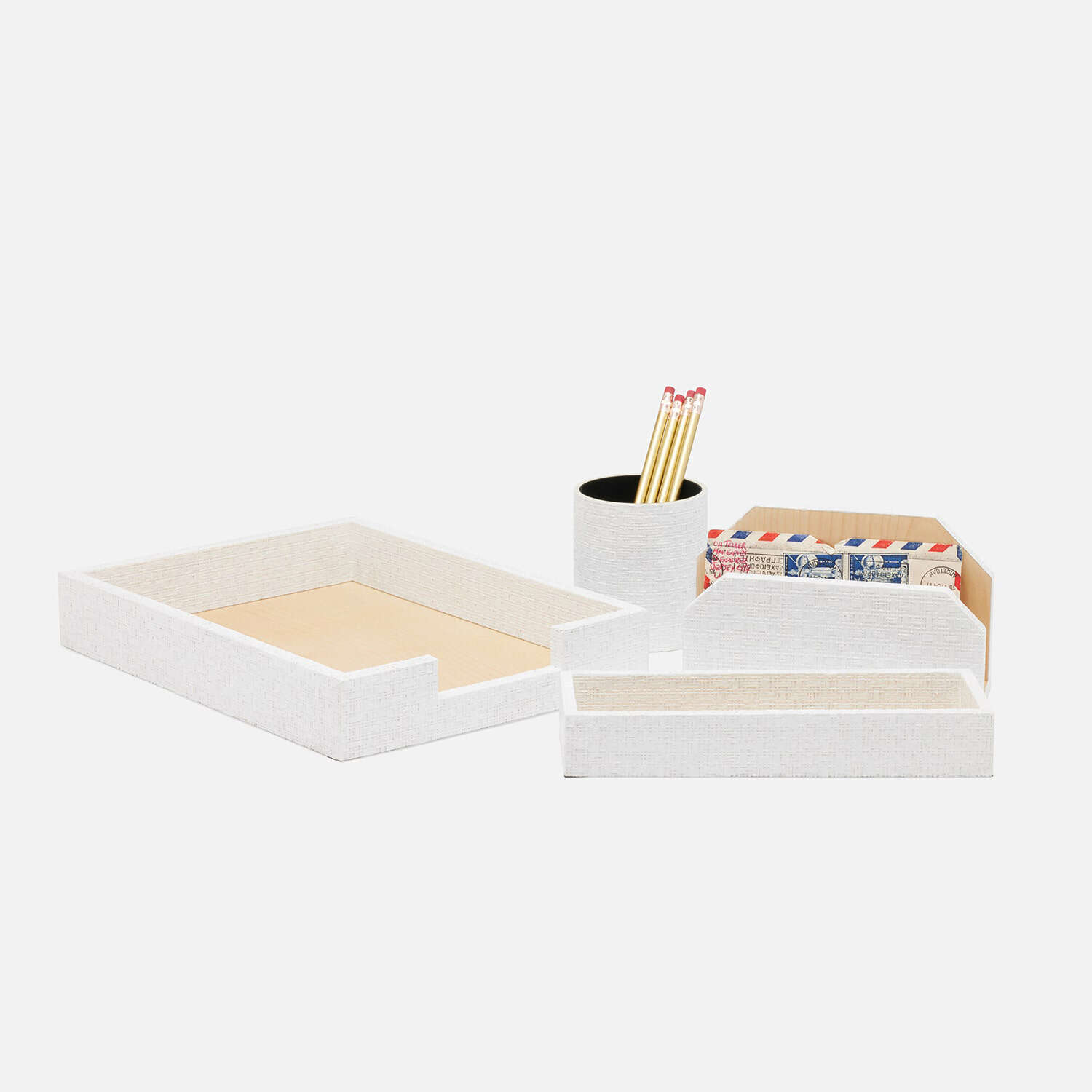 Rosewell White Rattan Desk Organizer Set