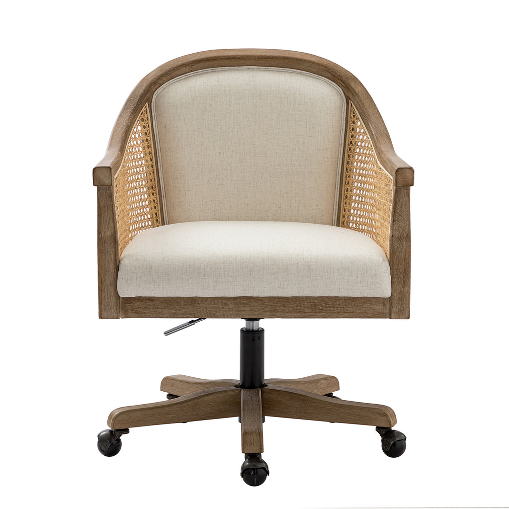 Felix Upholstered Desk Chair With Wicker Caning