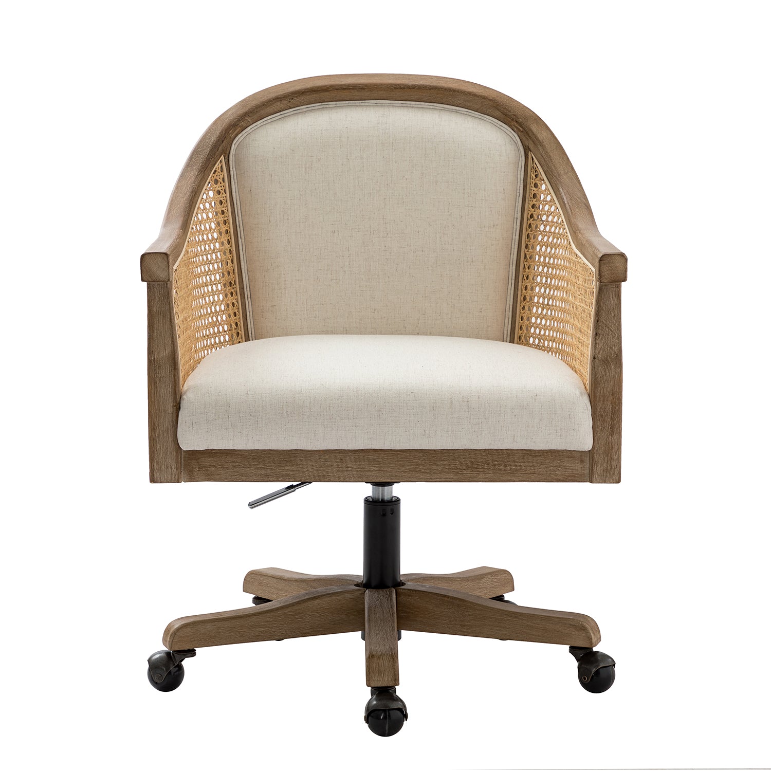 Felix Upholstered Desk Chair With Wicker Caning