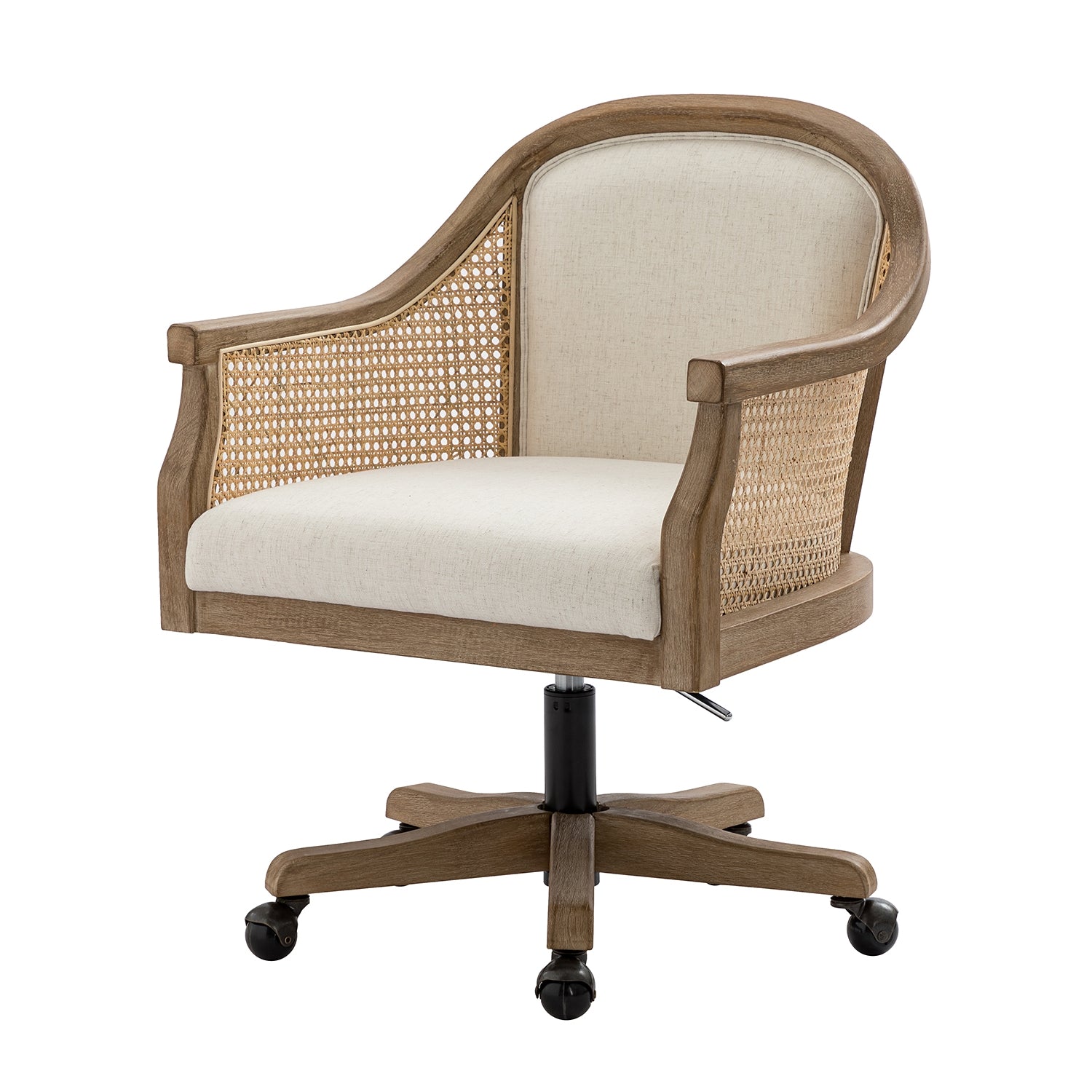 Felix Upholstered Desk Chair With Wicker Caning