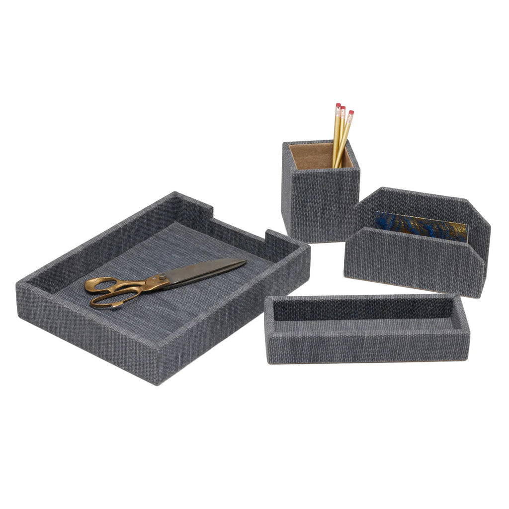 Galway Slate Blue Jute Desk Organizer Set